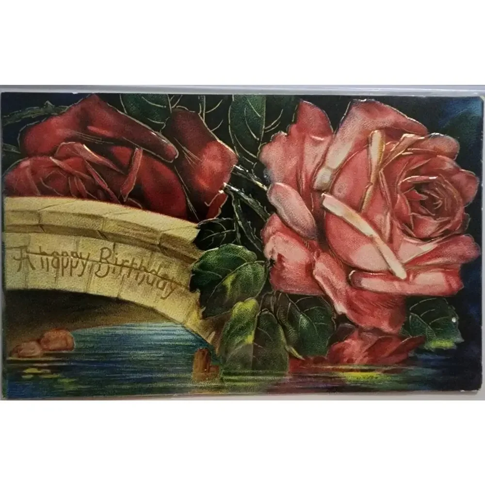 Lot Of Four Vintage Antique Embossed Postcards Flowers Birthday